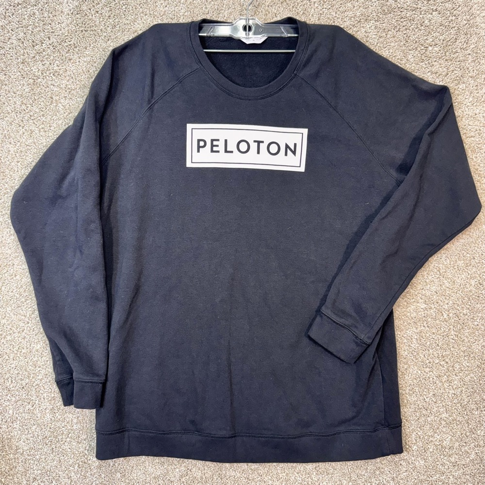 Peloton Sweatshirt Mens XL Black Box Logo Raglan Sleeve Pullover EUC